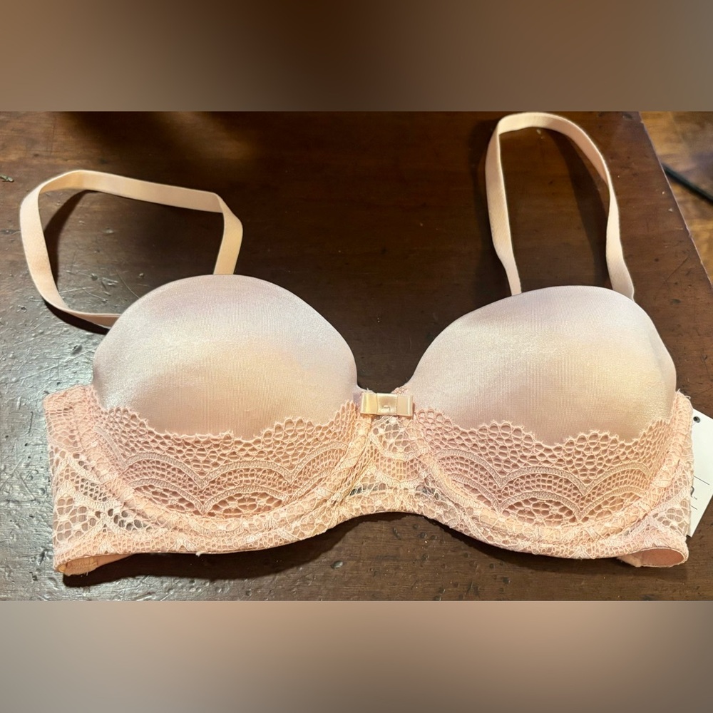 NWT Auden dual bra plunge coverage push-up or strapless bra casual pink size 32B